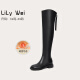 Lily Wei女士过膝长筒靴冬季新款高筒骑士靴潮酷女靴大码 黑色单里 44
