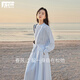 對白（DUIBAI）國風(fēng)設計感連衣裙套裝女2026春新款襯衫半身裙今年流行兩件套 淺水藍 M
