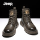 Jeep吉普馬丁靴男春季新品高幫英倫風(fēng)工裝靴軟底休閑加絨保暖雪地靴男 卡其【標準運動(dòng)鞋碼】 41