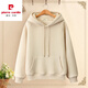 皮爾卡丹純·棉連帽衛衣女白色雙層加絨加厚學(xué)生百搭寬松上衣潮大d碼裝外 杏【5000加絨加厚】純色 L L 建議110~130斤