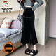 啄木鳥(niǎo)春秋金絲絨半身裙女加絨秋冬新款高腰顯瘦a字包臀裙長(cháng)裙魚(yú)尾裙 黑色絲絨魚(yú)尾裙【加絨款】 L 建議100-115斤