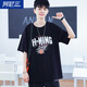阿尼三青少年夏季短袖t恤男2025新款休閑運(yùn)動(dòng)上衣男裝帥氣初中學(xué)生夏裝   黑色 2XL