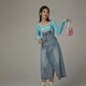 CHUU牛仔背帶連衣裙女2025秋夏季新品石磨水洗不規(guī)則高個子中長裙 淺牛仔藍(lán) 均碼