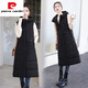 皮爾卡丹（pierre cardin）連帽羽絨馬甲女長款過膝2023新款女士羽絨棉背心外套春秋天保暖洋 黑色 XL 131-150斤