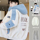 gxmy羊羔絨棉服男士休閑套裝冬季棉衣新款連帽寬松保暖拼接衣服男裝潮 M7米色+圓領(lǐng)毛衣+加絨灰褲 XL
