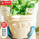 愛(ài)麗思（IRIS）  仿陶瓷花盆加厚圓形樹(shù)脂塑料簡(jiǎn)約室內(nèi)地面種花種樹(shù)盆栽 270淺米色(口徑27cm)
