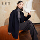 菲妮迪（FINITY）春季休閑長(cháng)袖極簡(jiǎn)保暖女式羊毛呢大衣外套 藏青色 M