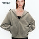FabriqueBASIC 分割線(xiàn)拉鏈連帽衛衣女春夏新款寬松廓形外套 灰咖色 S