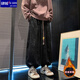 肆緘胖子大碼褲子男春秋日系燈籠褲胖子大碼國風(fēng)印花燈芯絨闊腿褲 黑色 加絨 2XL 145至160斤可穿