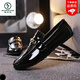 啄木鳥(niǎo)2026新款春季亮皮豆豆鞋男士休閑鞋子透氣懶人潮鞋男生黑色皮鞋男 L-D73黑色 41 偏小