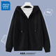 真維斯（Jeanswest）外套女連帽開(kāi)衫衛衣女裝春秋冬季新款寬松休閑潮流韓版學(xué)生上衣服 薄款 黑色 純色 2XL