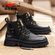 公牛世家馬丁靴男秋冬季厚底增高復古做舊工裝靴子 黑色 40（運動(dòng)鞋碼） 