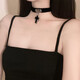 BJYL項鏈女脖子上戴的飾品十字架黑色皮項圈女牽引繩控制頸帶choker