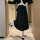 Avmko時(shí)尚小清新氣質(zhì)百褶裙2023夏季顯瘦中長(cháng)款飄逸大擺a字仙女半身裙 黑色 M