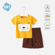 舒貝怡男童套裝夏季兒童短袖短褲女寶寶童裝兩件套嬰兒夏裝衣服 可愛(ài)方熊黃色 120 cm(4-5歲)