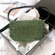 ANDSEEYOU大王水鉆包滿(mǎn)鉆包真皮手提腋下包2026新款手拎mini枕頭包女單肩包 綠鉆款 