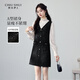 秋水伊人優(yōu)雅小香V領(lǐng)背心連衣裙秋冬新款女裝名媛風(fēng)氣質(zhì)春秋裙子女 黑色 S