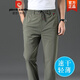 皮爾卡丹冰絲褲男夏季薄款速干休閑褲男運動(dòng)長(cháng)褲寬松彈力男拉鏈可系腰帶 綠色(P0010)門(mén)襟開(kāi)拉鏈 5XL