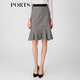 PORTS寶姿春夏新品女裝格子優(yōu)雅包臀裙魚尾半身裙LM8S005NFF029 黑色格子 L (8)