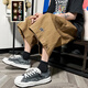 牧柒帛（MUQIBO）刺繡工裝七分褲男夏季日系cityboy寬松闊腿短褲潮牌胖子大碼褲子 卡其色 5XL