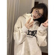 風采兔 美式復古純棉衛(wèi)衣女2024新款連帽春秋冬灰色慵懶風設計感潮外套 白灰【加絨款】 M