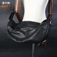 ANDSEEYOU品牌 軟皮單肩包 頭層牛皮斜挎包 大容量胸包機車(chē)包 真皮隨身背包 黑色