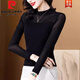 皮爾卡丹（pierre cardin）黑色蕾絲打底衫女春秋2026新款修身時(shí)尚洋氣內搭長(cháng)袖t恤網(wǎng)紗上衣 1549黑色【春秋款】 3XL 建議135-145斤