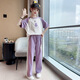 艾諾輪女童休閑套裝夏裝款兒童裝衣服中大童少女學(xué)生短袖運(yùn)動(dòng)長(zhǎng)褲兩件套 YC拼接兔套裝-夏-紫色 160 建議身高150-160CM左右