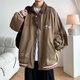 魄克美式復古外套男春秋季新款高街潮牌翻領(lǐng)夾克大碼寬松痞帥上衣服 咖啡色 XL 130-150斤