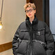 魄克水洗毛邊牛仔棉服男冬季美式復(fù)古潮牌棉衣外套寬松加厚保暖棉襖子 黑色 XL 135-150斤