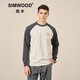 SIMWOOD簡木男裝【標準寬松】春裝新品休閑圓領套頭撞色長袖T恤SM120074 碳灰 170/M