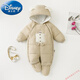 迪士尼（Disney）嬰兒冬季羽絨服加厚保暖防風(fēng)連體衣外出服套裝新生寶寶哈抱衣包腳 淺咖色口袋小狗 均碼 (建議9-15個月)