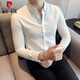 皮爾卡丹（pierre cardin）春季條紋襯衫男長(cháng)袖韓版潮流2025白色男士商務(wù)休閑襯衣修身寸上衣 白色 L