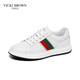 未畢（VICKI BROWN）【VB男鞋】法國品牌舒適小白鞋時(shí)尚印花休閑鞋男潮流條紋男士板鞋 白色 40
