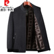 皮爾卡丹（pierre cardin）高檔中年男夾克加絨加厚款毛呢外套爸爸秋冬立領(lǐng)上衣保暖中老年人 黑灰色 2XL 185 適合135到150斤穿