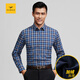 虎豹男士長(cháng)袖加絨襯衫格子藍色純棉保暖襯衣 格藍 56/中國碼43