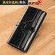 班亞奴（banyanu）長(cháng)款錢(qián)包女新款復古油蠟牛皮簡(jiǎn)約大容量女士錢(qián)夾多功能手拿包 黑色-防盜刷