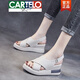卡帝樂(lè)鱷魚(yú)（CARTELO）高檔涼鞋女2025年夏季新款魚(yú)嘴高跟真皮輕便坡跟大碼厚底簡(jiǎn)約百搭 米白色 37