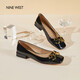NINE WEST/玖熙低跟單鞋牛漆皮淺口方頭金屬飾扣工作女鞋NF445006FK 黑色40