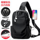 法德陸2020款胸包男休閑單肩斜挎包男士包包時(shí)尚帆布斜跨小背包胸前包 USB升級版黑色