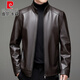 皮爾卡丹（pierre cardin）新款男士外套春秋季加絨綿羊皮皮夾克中年爸爸裝立領(lǐng)真皮皮衣針織 加絨 咖啡色 L 建議120-130斤