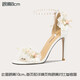 Lily Wei【伊麗莎白】夏季新款絕美一字帶涼鞋森系仙女風(fēng)高跟鞋女 白色【跟高8cm】 38