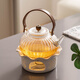 瓷牌茗茶具（cipaiming teaset）玻璃茶壺耐高溫家用煮茶器防燙提梁壺茶托整套現(xiàn)代輕奢高檔溫茶器 透明菊瓣提梁白描金玲瓏荷葉臺(tái)匙