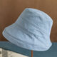 佰薏 漁夫帽女夏季韓版百搭潮防曬遮陽(yáng)帽卷邊純色棉春夏小沿女士帽子 ZY-17淡藍色(厚一點(diǎn)) 可調節M(mǎn)(56-58cm)