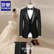 羅蒙（ROMON）塔士多婚禮西裝套裝男士修身新郎結婚西服正裝合唱團演出宴會(huì )禮服 JF03黑色戧駁領(lǐng)三件套 XL 48 125斤--140斤