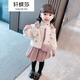 軒蝶莎0-6歲小孩子小女孩冬天穿的加厚套裝女童秋冬加絨裙套裝女寶寶洋 紅色兩件套(+同款包包) 100