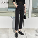 AMII女裝2025線(xiàn)雕褲子職業(yè)休閑褲秋季新款寬松直筒褲高腰九分 黑色 XL 170/76A