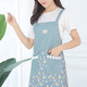 碎花圍裙女日系可愛ins小清新工作服男韓版棉麻布料透氣防水防油家用廚房做飯圍腰2021新款夏天薄款 藍色