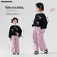 moonkids女童秋季套裝2025新款衛(wèi)衣褲子時髦韓版春秋款兒童秋裝工裝褲大童 4940黑色衛(wèi)衣+15152粉色工裝褲 160 cm