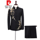 皮爾卡丹（pierre cardin）新品中山裝中式主持人服裝男成人套裝歌手禮服合唱團中國風(fēng)演針織 黑中山條花 上衣+褲子 XL 身高180 體重160斤左右